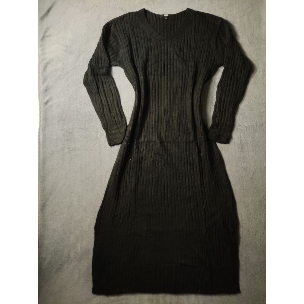 Gaun Panjang Wanita Rajut Elegan & Mewah Warna Hitam Unilolo