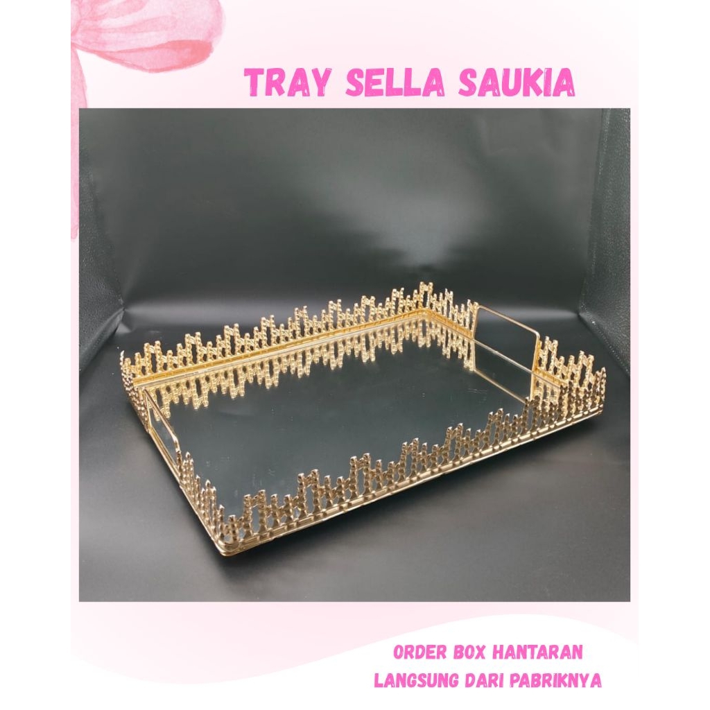 Tray shella saukia premium | alas seserahan kaca asli | kotak seserahan  kristal gold