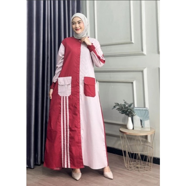 Gamis Long Dress Sporty Casual Kahiyang Katun Kombinasi Premium