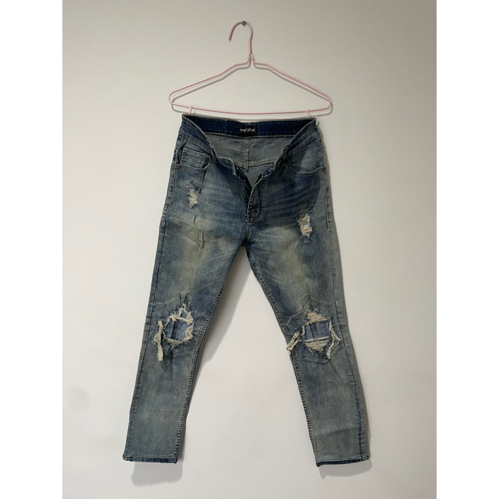 Weird Jeans Blue Sky Ripped Denim Pants Celana Panjang Pria Stretch Skinny Slimfit Karet Motif Prelo