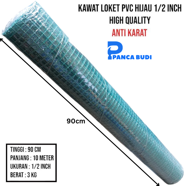 GROSIR Kawat Loket Ram PVC Hijau 1/2 Inch 1 Rol -+10 Meter Lebar 90 cm Ayakan Pasir Kandang Pagar PB
