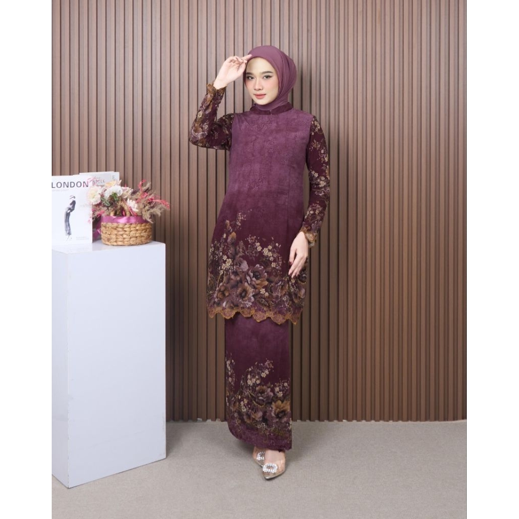 FAMYS - SETELAN ROK KURUNG MELAYU CERUTY MOTIF BORDIR SASYELA SET MUSLIM WANITA CASUAL 012737