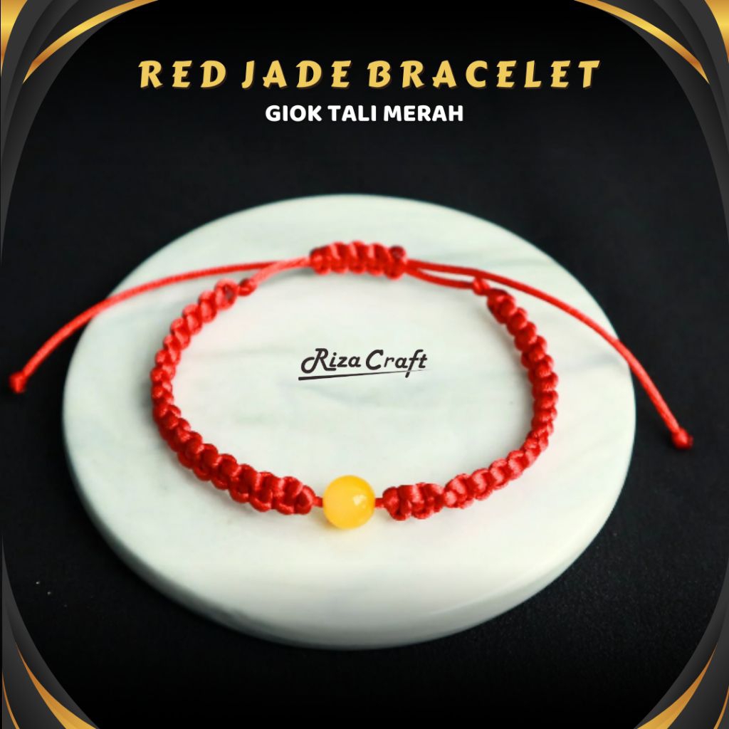 Red Jade Gelang Simple Tali Merah Serut Cina Giok KUning Emas Aesthetic ASLI 100% Pria Wanita