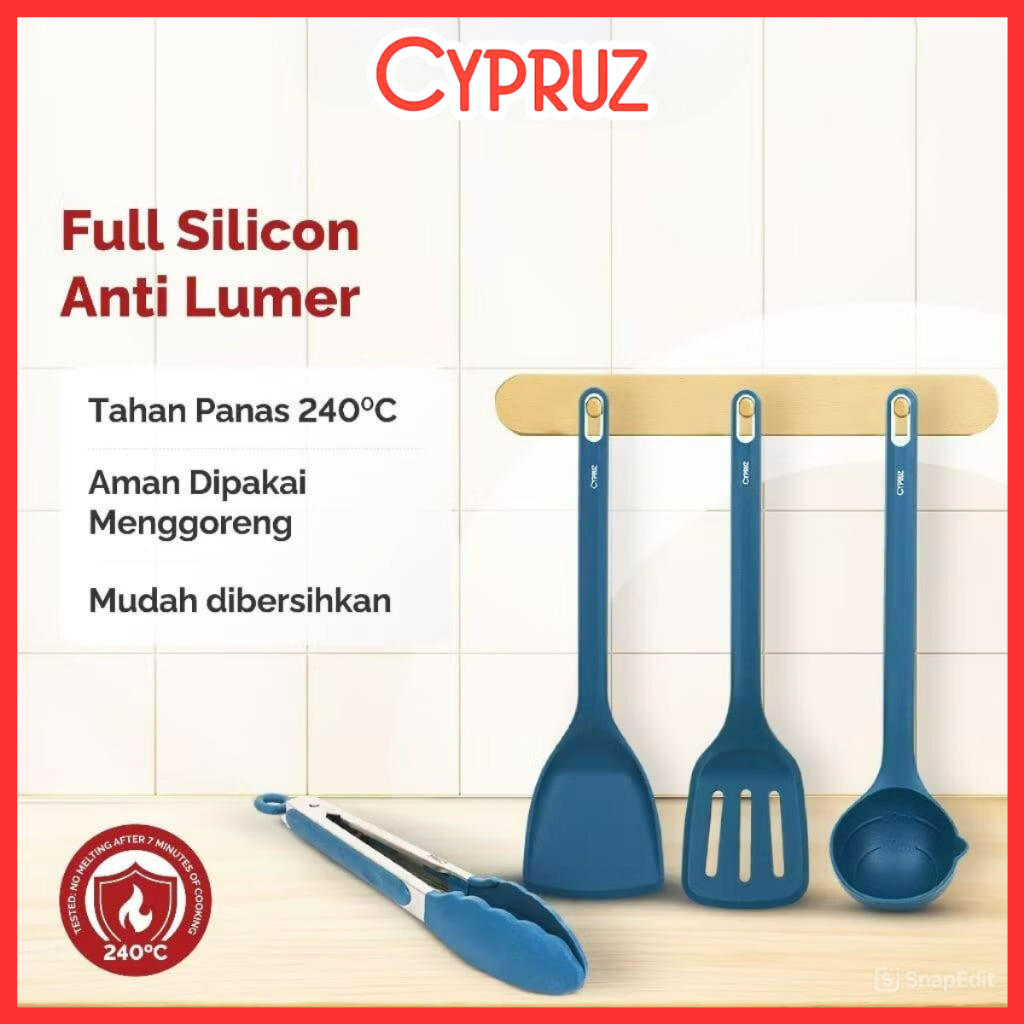 Cypruz Utensil Full Silicone Tahan Panas Anti Lumer Utensil Premium Silikon