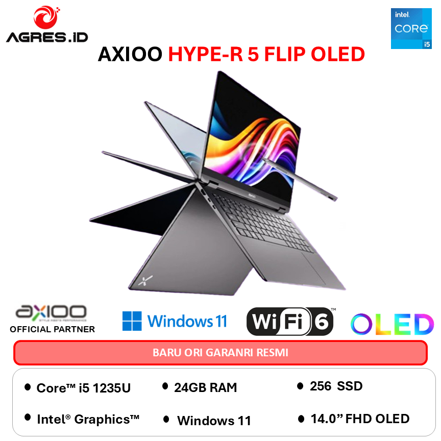 AXIOO HYPE-R 5 FLIP OLED I5 1235U - 24GB 512GB WINDOWS11 14.0FHD FREE STYLUS PEN
