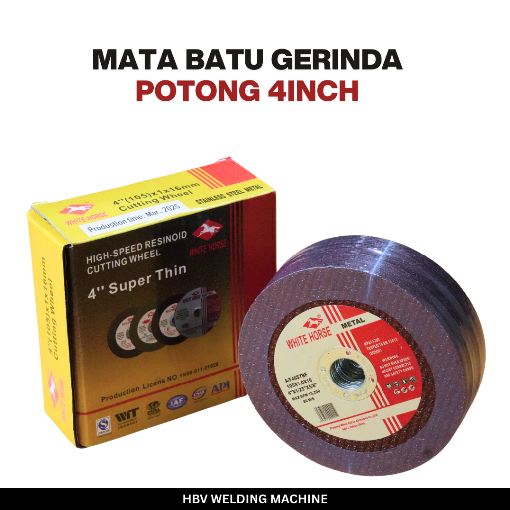 WHITE HORSE Batu Mata Gerinda Potong 4” inch Besi/Stainless Gurinda/Grinda Cutting Wheel