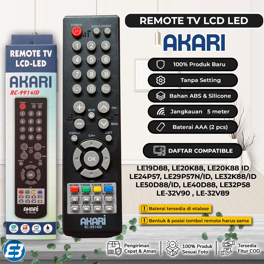 Remote TV Akari LCD LED RC-9914ID Smart TV RC-9920AS