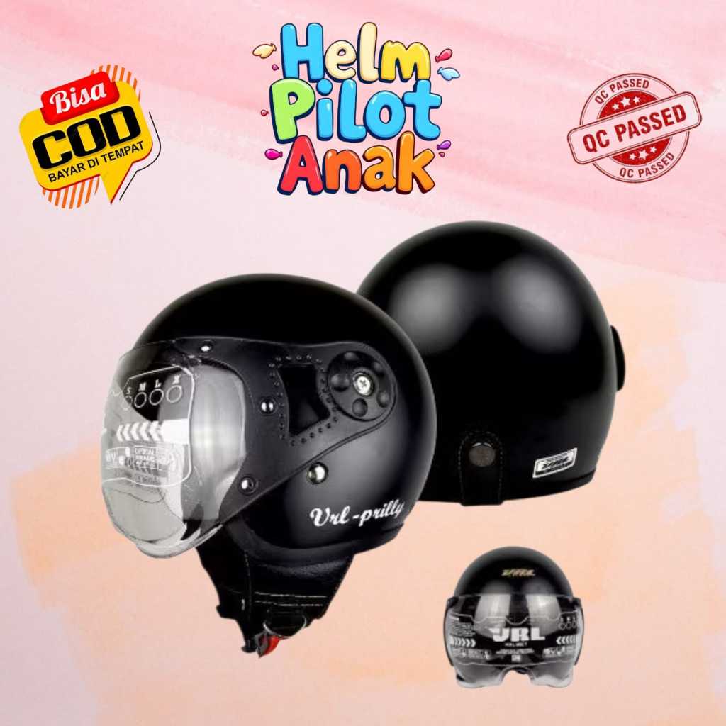 Helm Bogo Pilot Anak Hitam Doff laki perempuan 4-12 Tahun SNI VRL