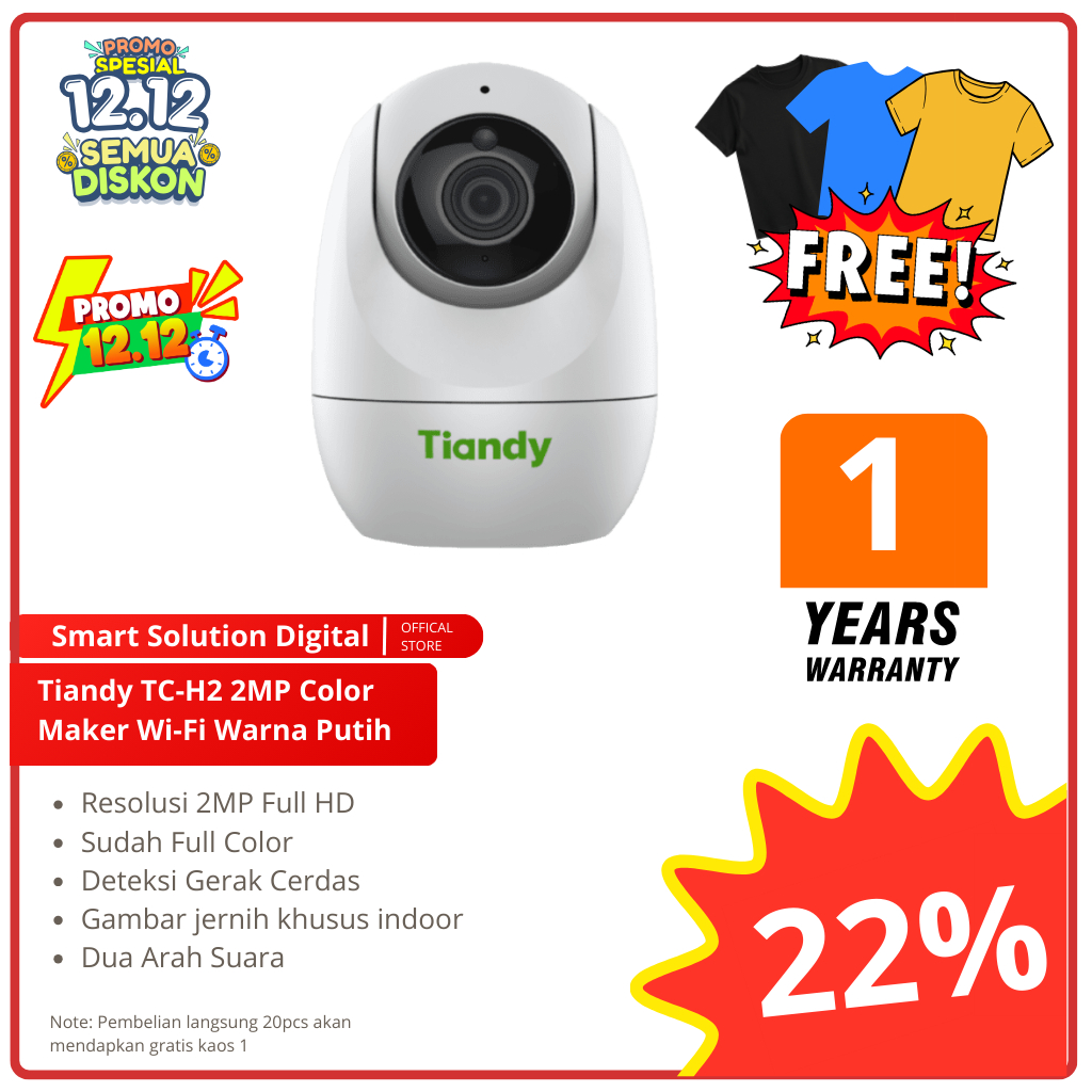 IP CAMERA TIANDY BABYCAMP INDOOR TC-H2 2MP, WIRELLES TANPA KABEL, BISA DI PANTAU DI HP, HANDPHONE, C