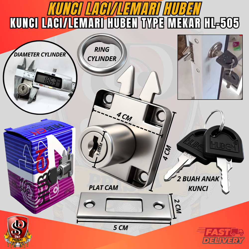 HUBEN HL-505 Kunci Laci / Kunci Loker / Kunci Lemari Geser Sliding Model Mekar HUBEN HL-505 Original