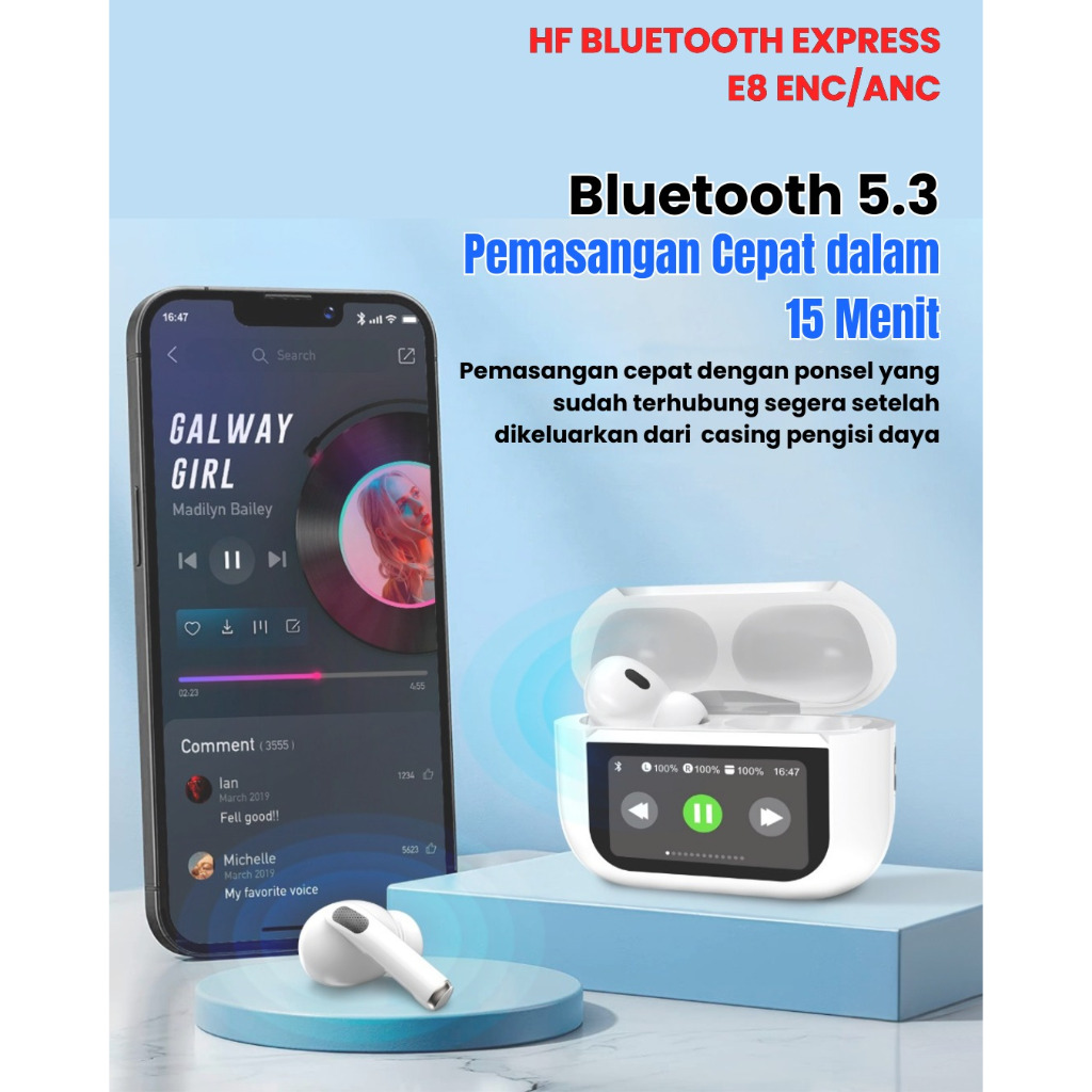 Earphone BT TWS EXP-E8 With Mikrofon Double Dark Noise Reduction Smart Touch Kontrol / Headset HF Bl