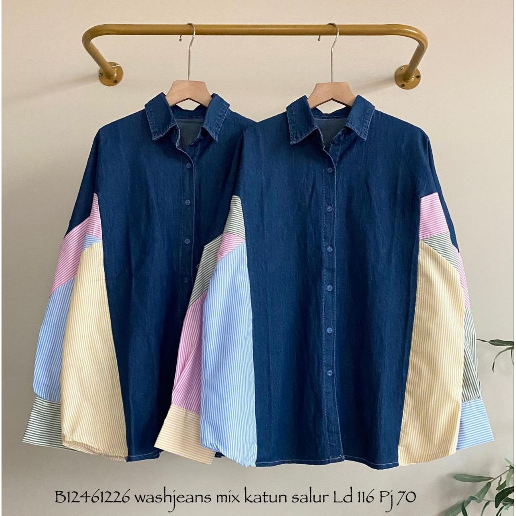 Real pic ORIGINAL dan TERMURAH Kemeja Jumbo Jeans PREMIUM Butik / kemeja Oversize Jeans IMPORT/ Keme