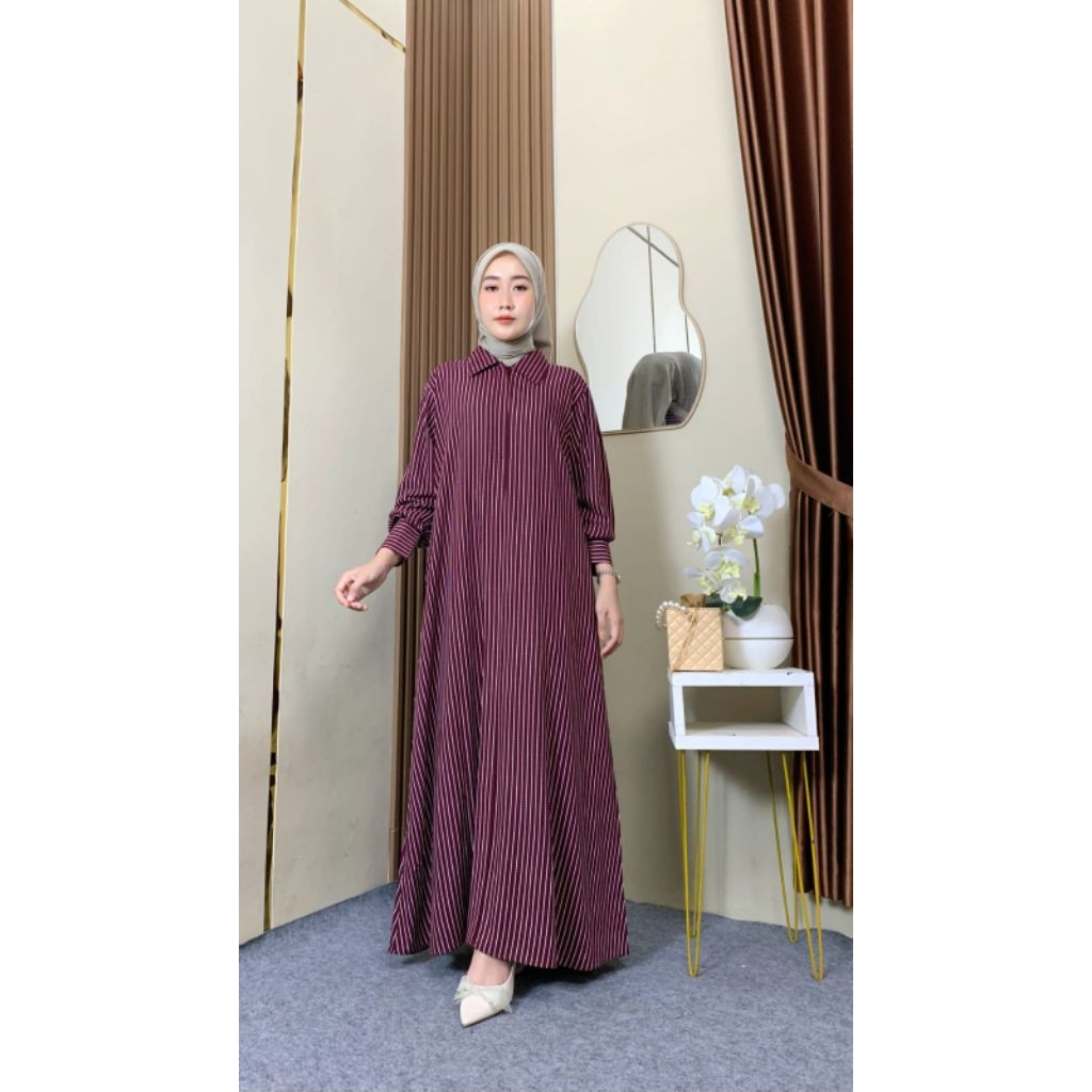 Dress Salur Series//Gamis Rayon Motif Salur//Gamis Rayon Premium