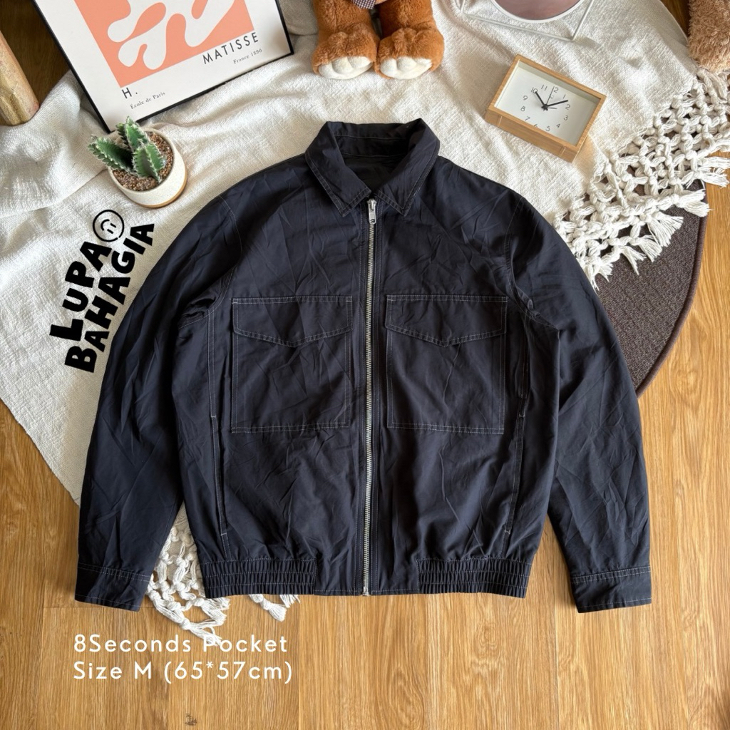 8SECONDS Black Big Pocket Casual Jaket size M • 100% Original
