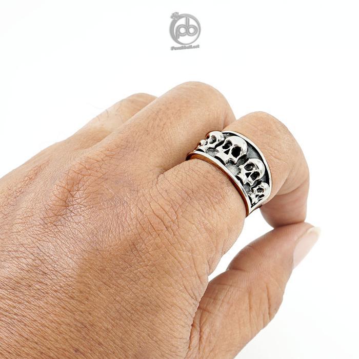Cincin Pria Macho Keren Perak 925 Motif Skull Lima Tengkorak Pentaxora