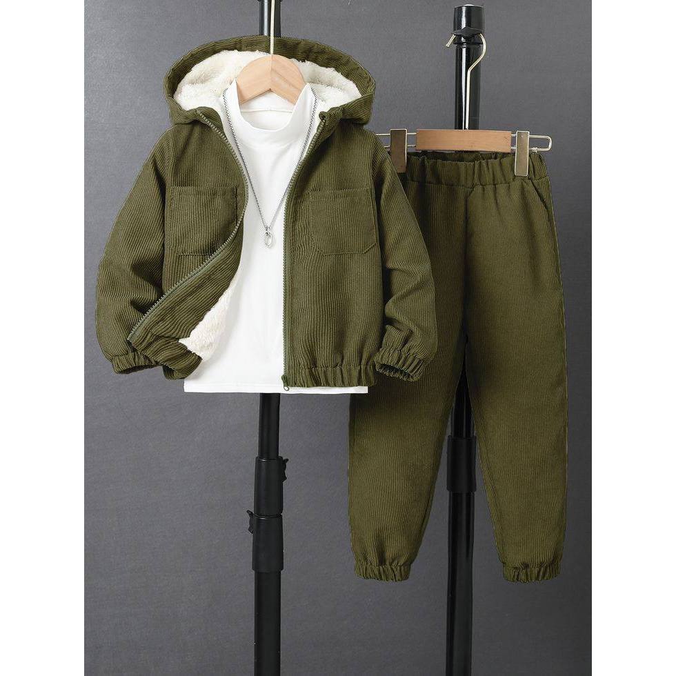 SETELAN JAKET HOODIE ANAK CORDUROY - HANGAT & NYAMAN ANAK UNISEX USIA 1-12 TAHUN