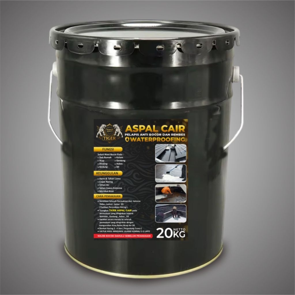Pelapis Aspal Cair 20 kg Anti Bocor untuk Jalan, Atap, Lantai, dan Logam