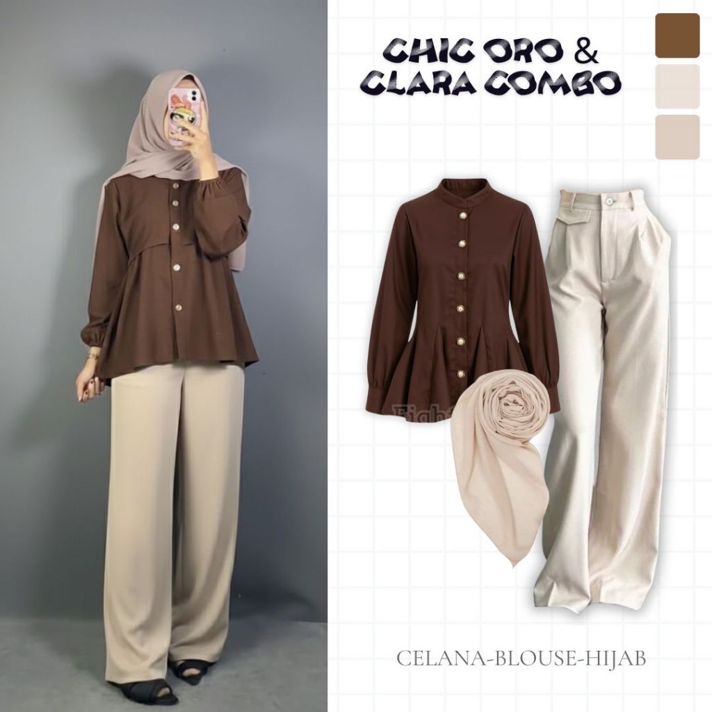 OOTD 3in1 Outfit Blouse Celana Hijab Elegan Set| OOTD Remaja Outfit Kekinian