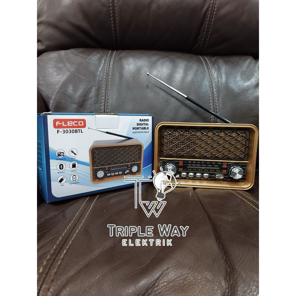 Radio Retro / Radio jadul Fleco Bluetooth,memory,usb,aux + senter depan + double power baterai