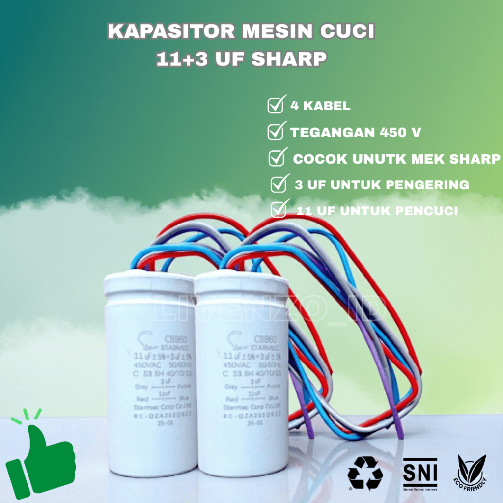 KAPASITOR MESIN CUCI 2 TABUNG ORI 11+3 MIKRO