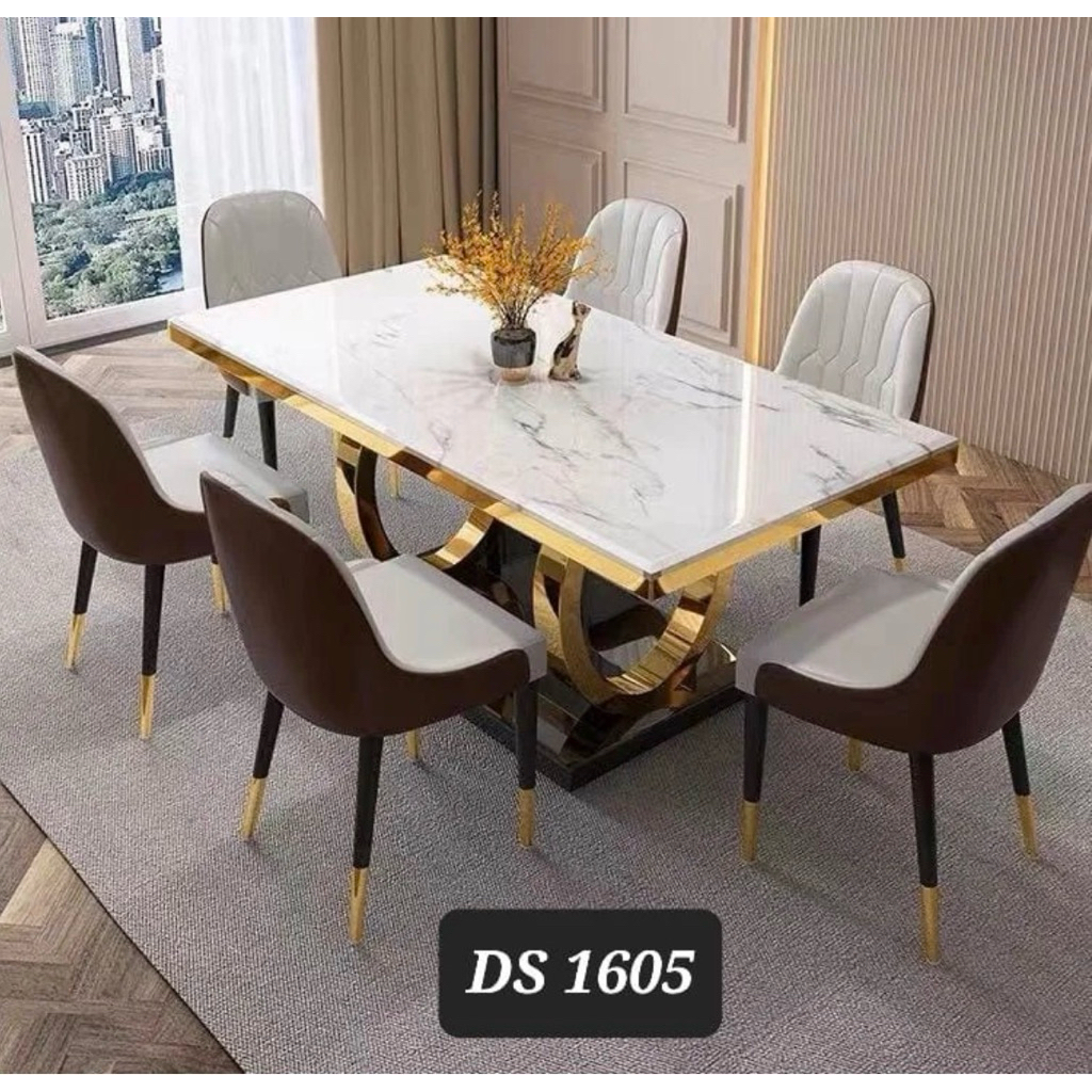 Meja Makan Marmer Mewah 6 Kursi 1605