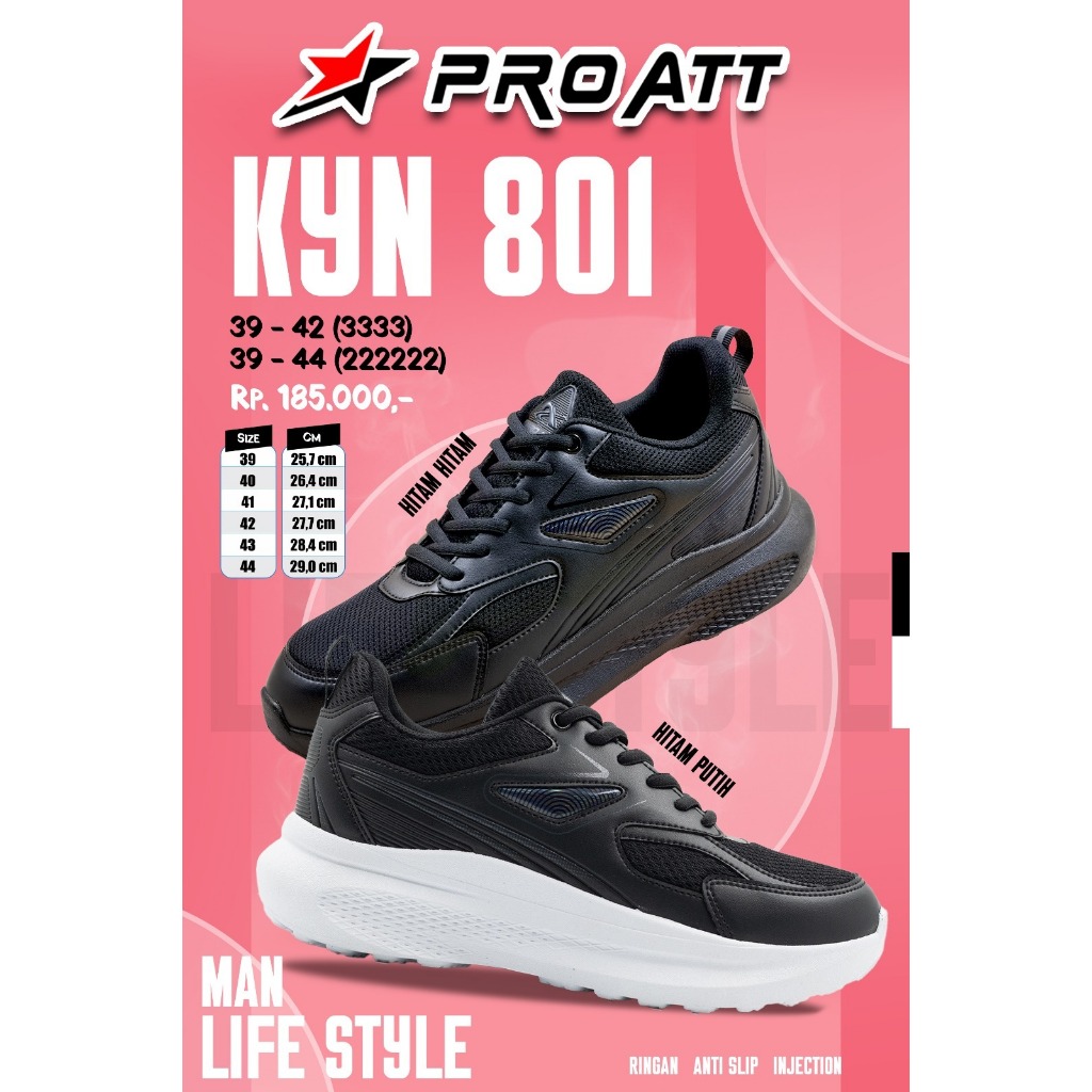 PRO ATT KYN 801 Sepatu sekolah anak Pria Laki Perempuan Pakai Tali Warna Hitam Putih Asli Kuat Origi