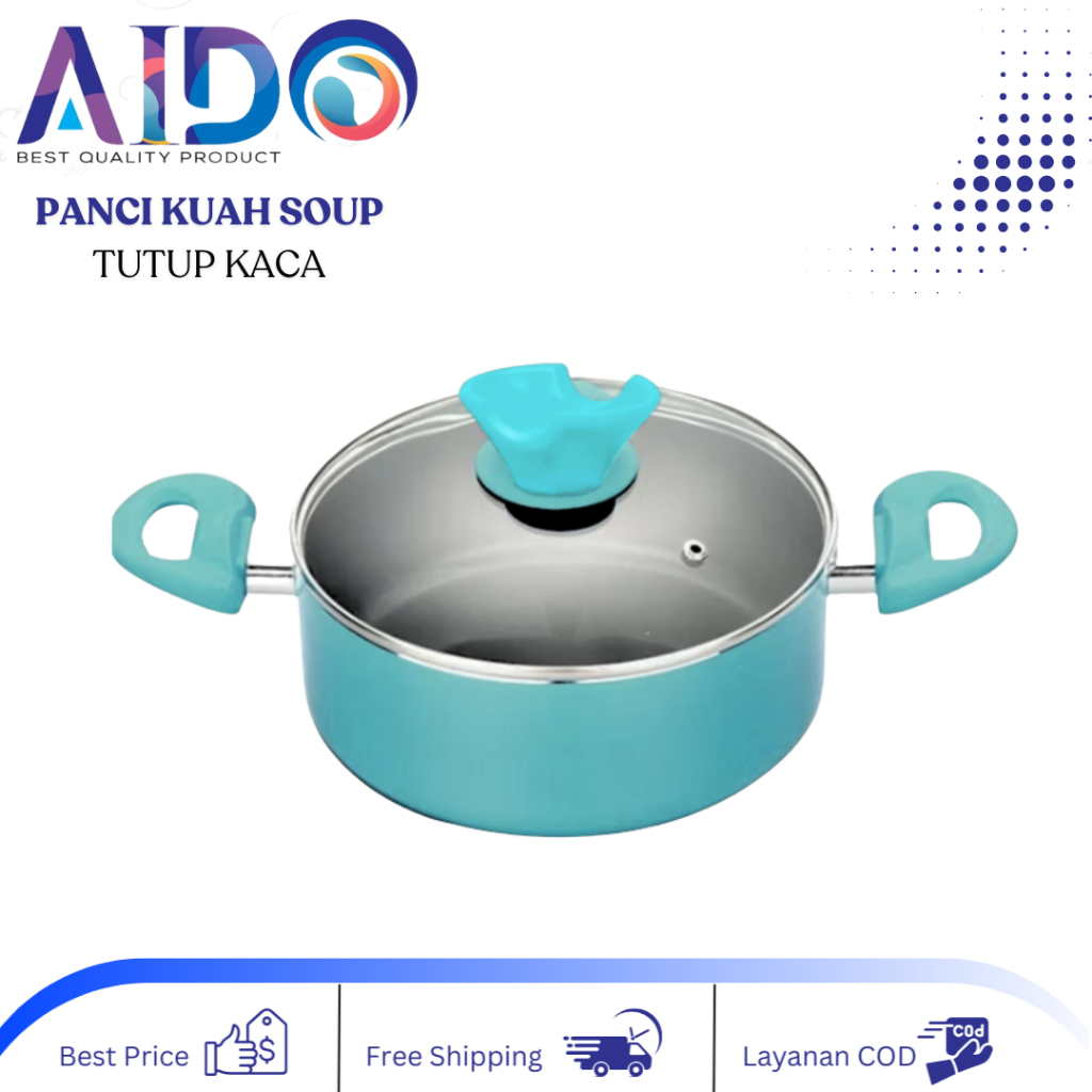 PANCI SUP TUTUP KACA ENAMEL / SOUP POT PANCI SUSU ENAMEL 18CM 20CM 22CM PANCI KUAH ELEGANT