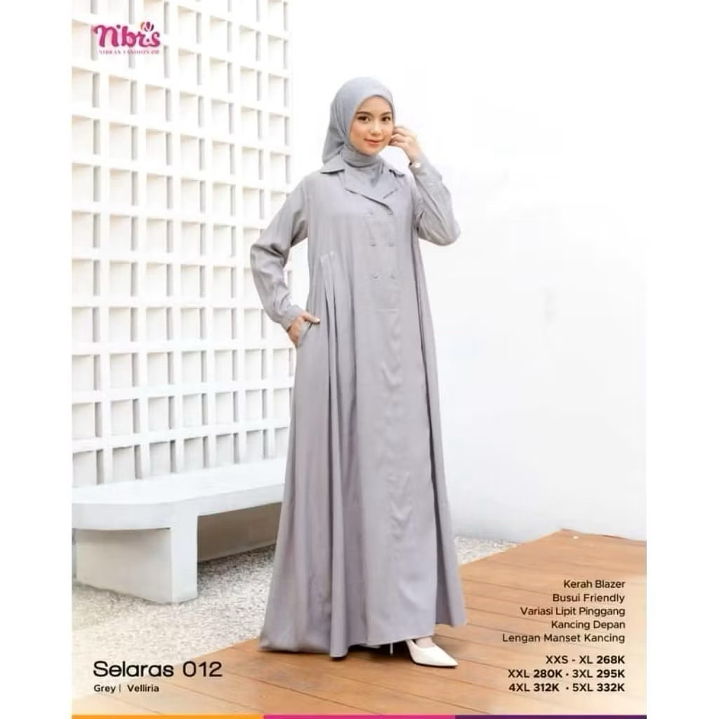 GAMIS NIBRAS TERBARU SELARAS 012 GREY_GAMIS NIBRAS DISKON TERMURAH_GAMIS NIBRAS TERLARIS
