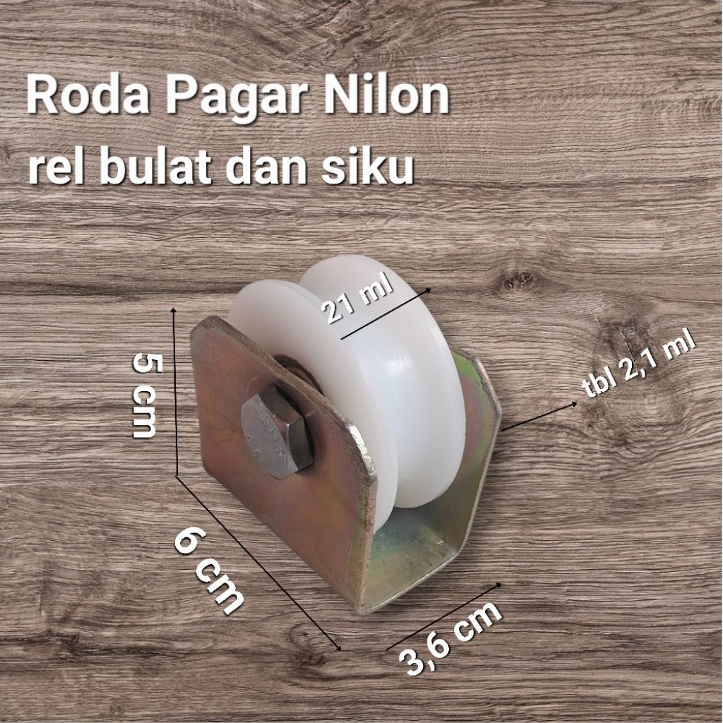 Roda Pagar Nilon 6 cm Rel bulat dan siku, Roda nilon anti berisik