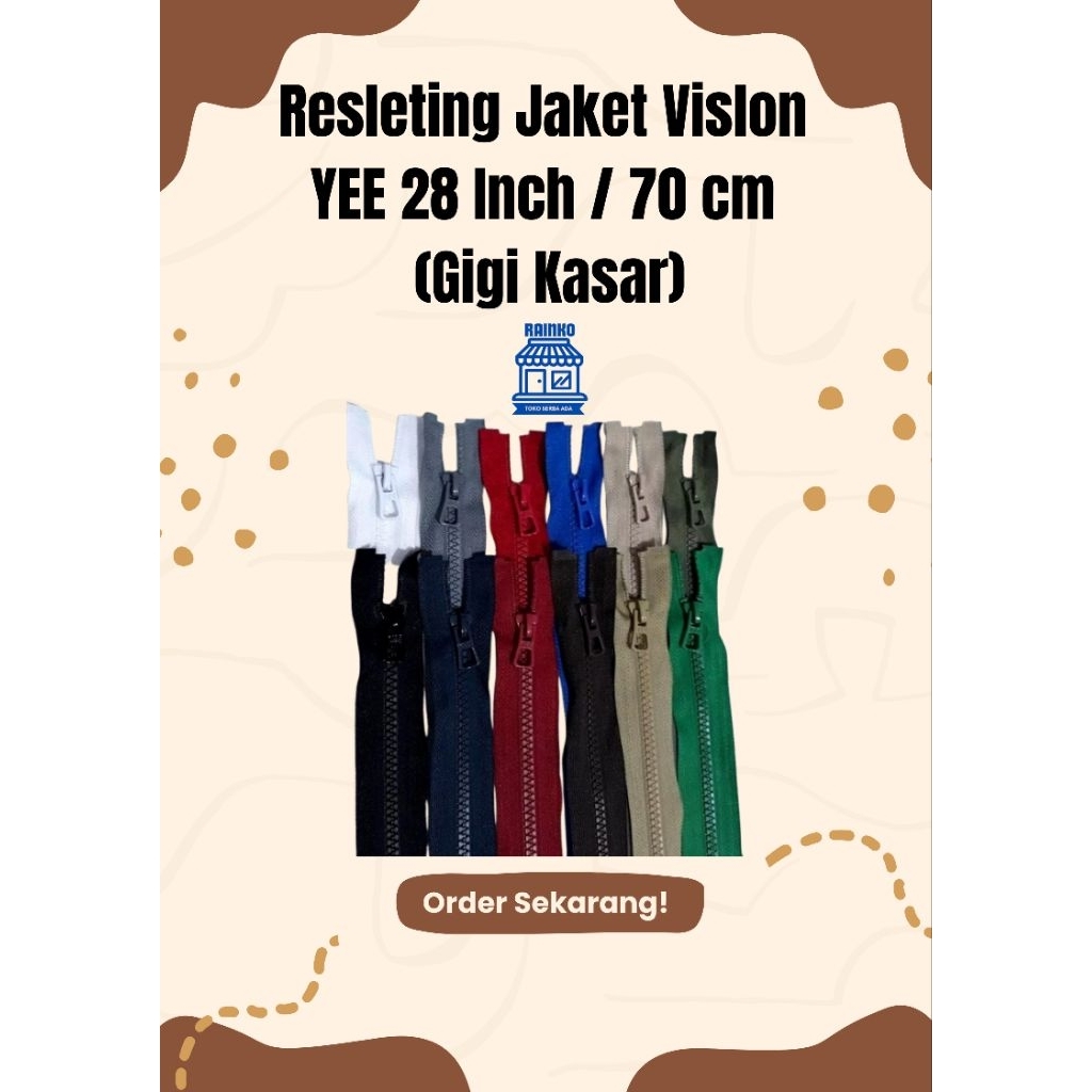 ( 1 Pcs ) Resleting Jaket Vislon YEE / Jaket Gigi Kasar YEE 28 Inch/70 cm