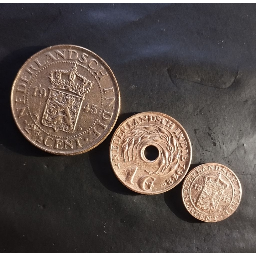 paket uang koin BENGGOl 3 keping 1/2, 1 ,2,5 cent uang penjajahan Belanda original asli