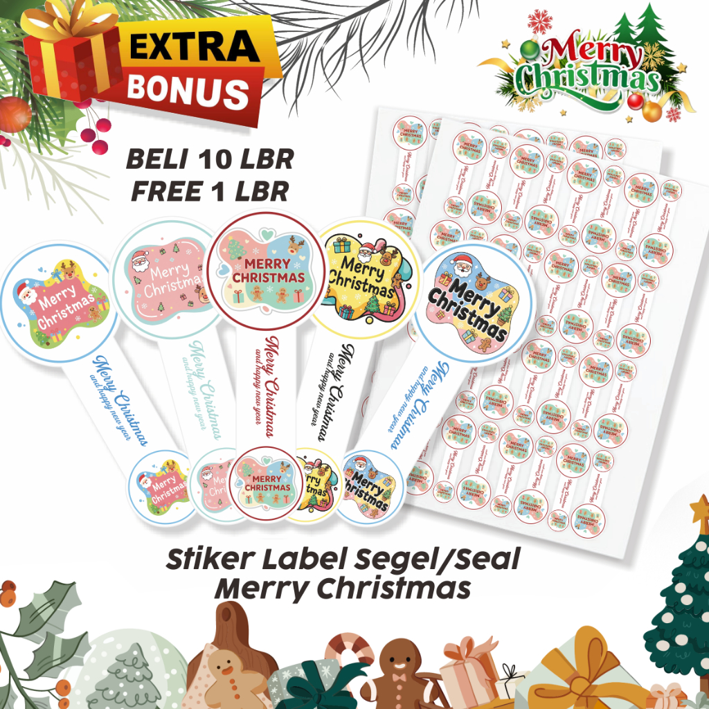 40 PCS Stiker Label Natal-Stiker Seal-Stiker Segel - Stiker Toples Kue Kering - Stiker Hampers Natal