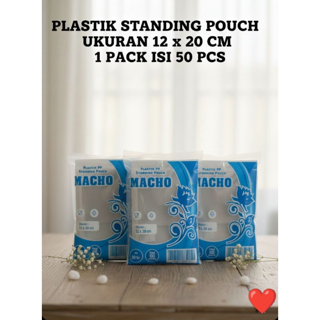PLASTIK STANDING POUCH MERK MACHO UKURAN 12x20CM