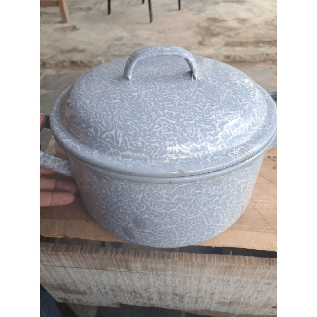Panci sayur enamel blirik abu abu jadul besar display