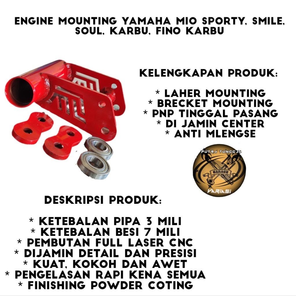 Engine Mounting Yamaha Mio Sporty, Mio Karbu, Mio soul, Mio Smile, Full Set Bahan tebal