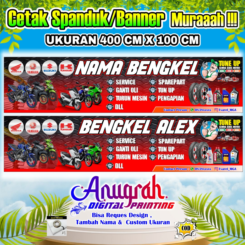 Spanduk Banner Bengkel Ukuran 4 meter x 1 meter