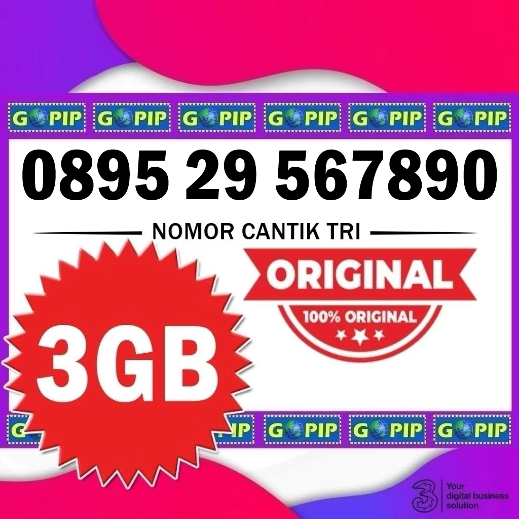 Nomor Cantik 567890 Tri 12 Digit + Kuota 3GB Support 5G