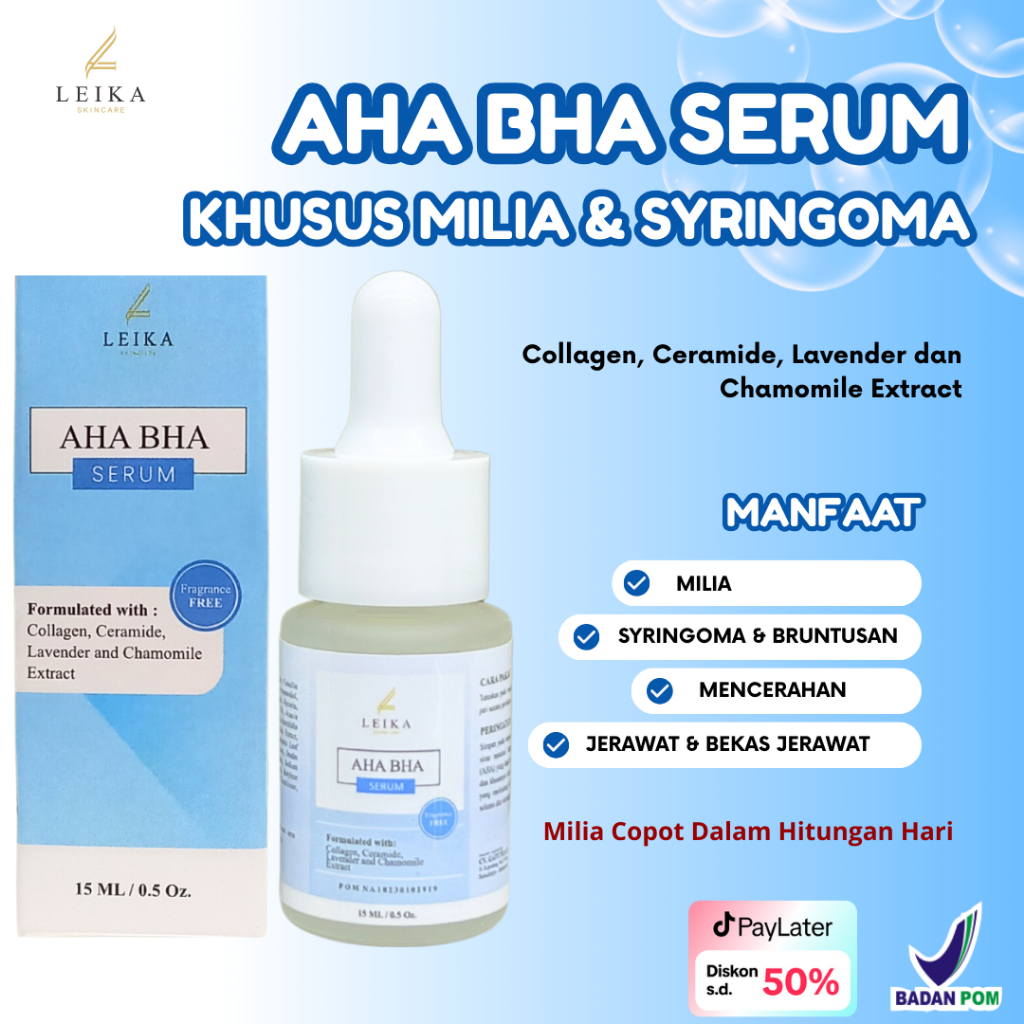 Leika skincare AHA BHA Serum Penghilang Milia syringoma penghilang jerawat pencerah wajah glowing