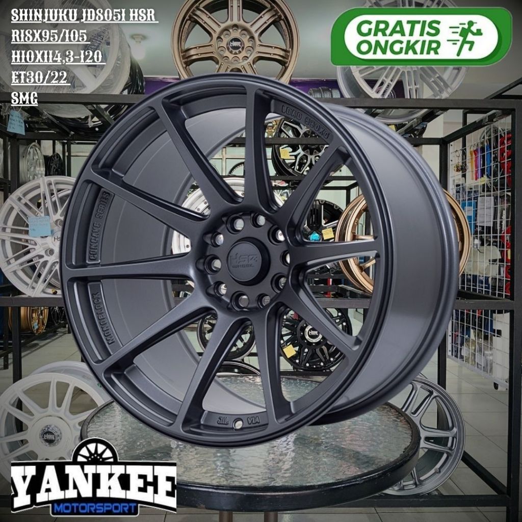 HSR SHINJUKU JD8051 RING 18 VELG MOBIL R18 LEBAR 9,5/10,5 PCD 5x114/120 GREY