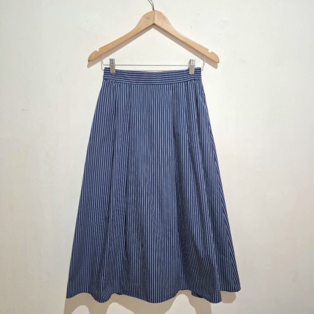 Skirt GU by UNIQLO Cotton Stripes Navy Blue (M)