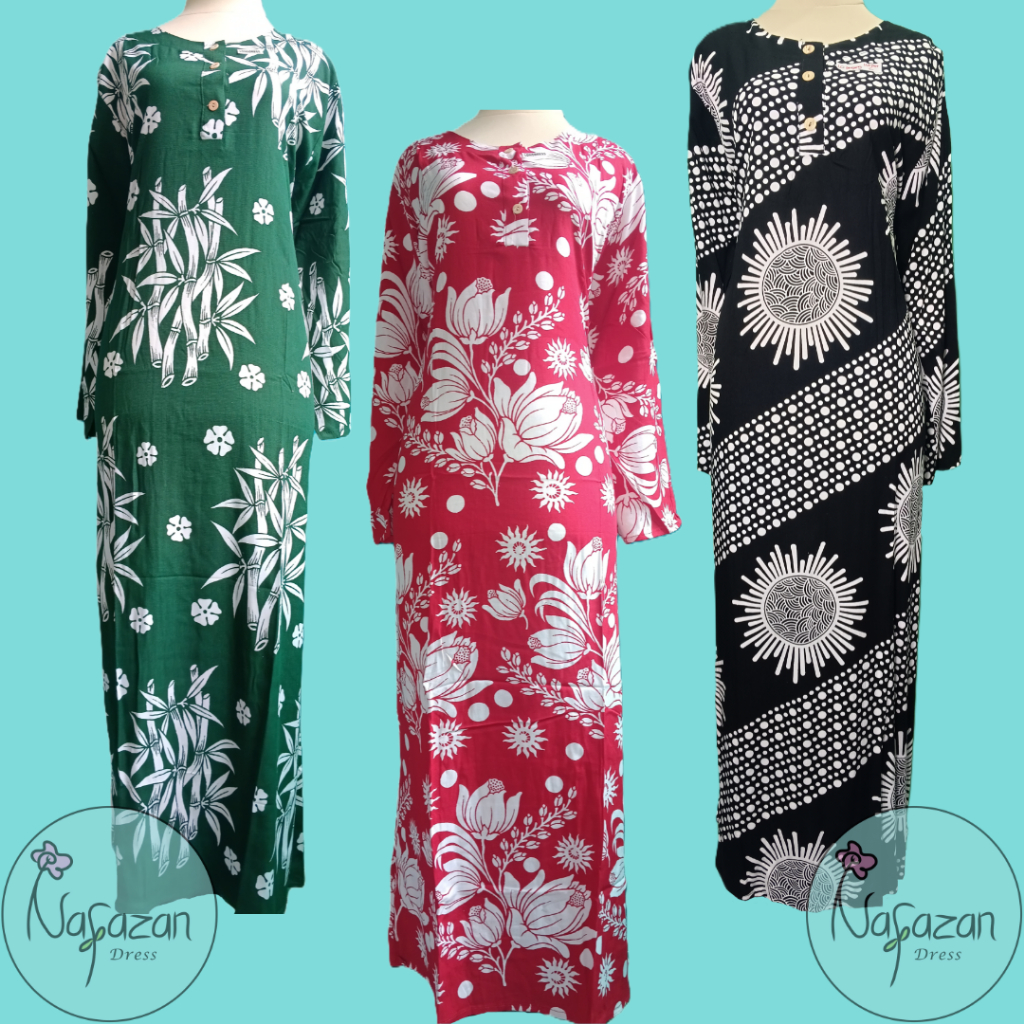 Batik Sumi Daster Longdress LD 120 Lengan Panjang Busui Friendly Kancing 3 Rayon Premium Nyaman Moti