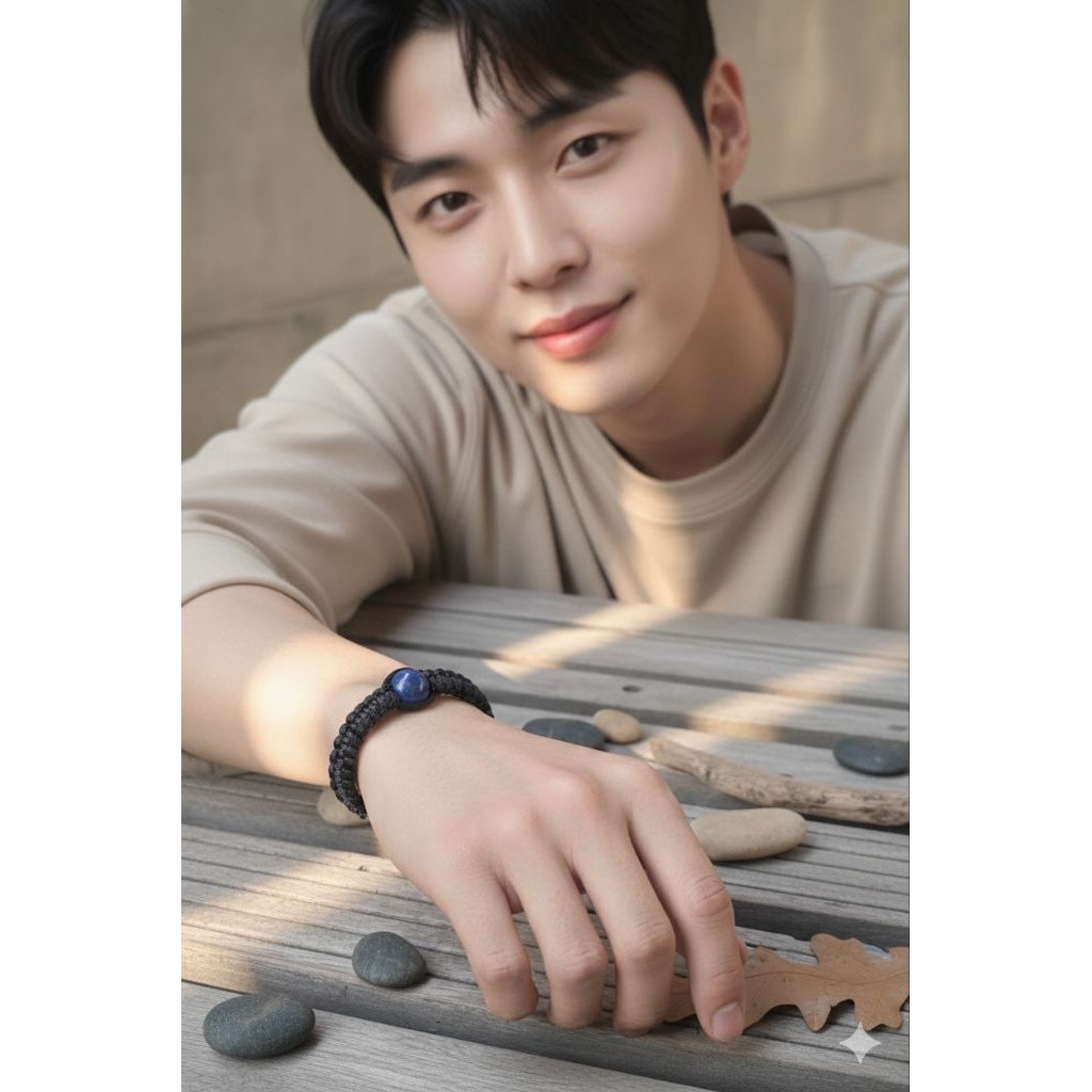 gelang macrame buatan tangan batu natural lapis lazuli 14 mm