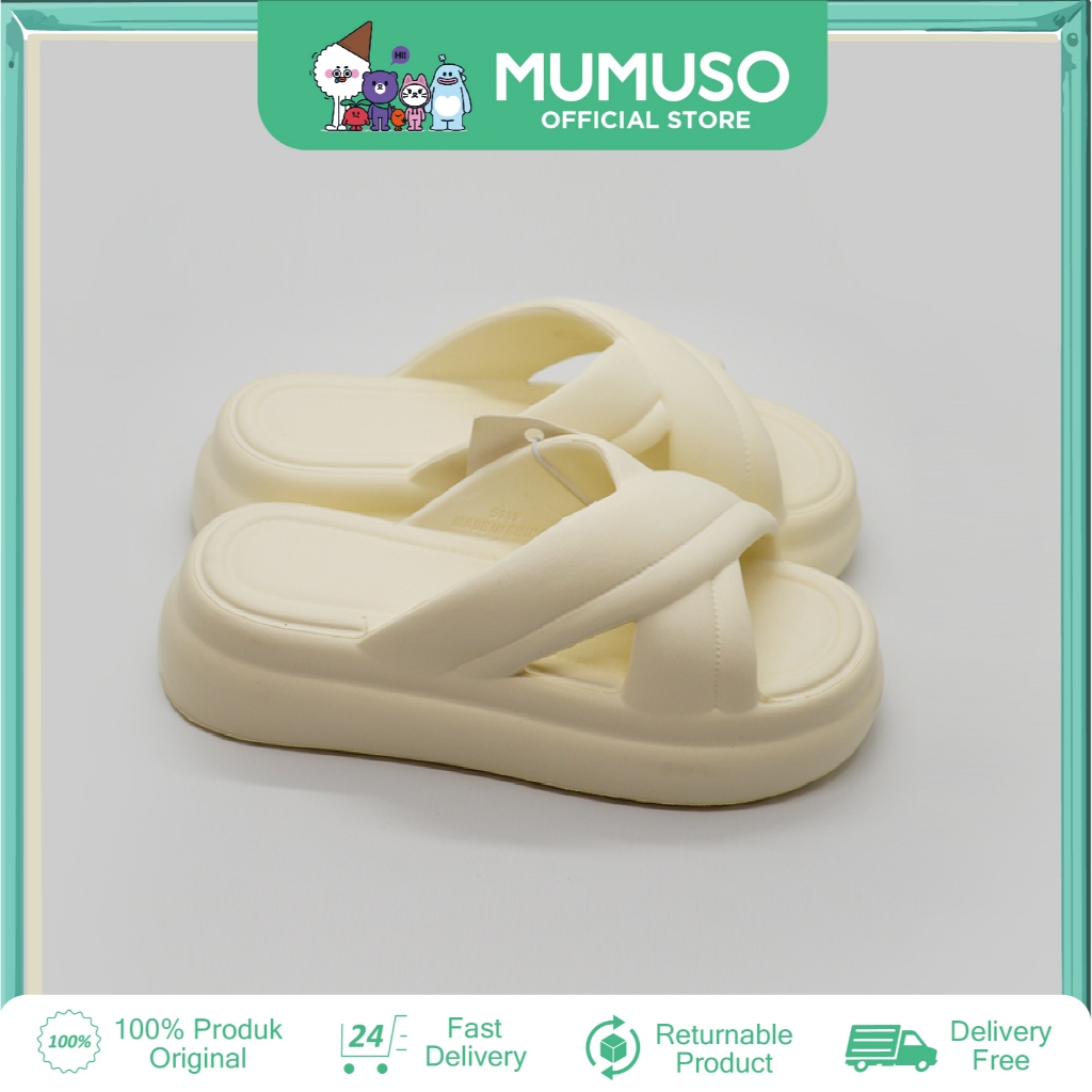 MUMUSO sandal plastik wanita sandal plastik Sandal wanita wedge alas tebal-beige 38/39