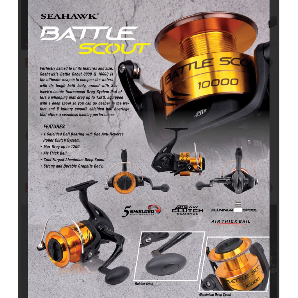 Reel Seahawk Battle Scout 10000 (4+1BB) T-Knob || Kuat & Murah