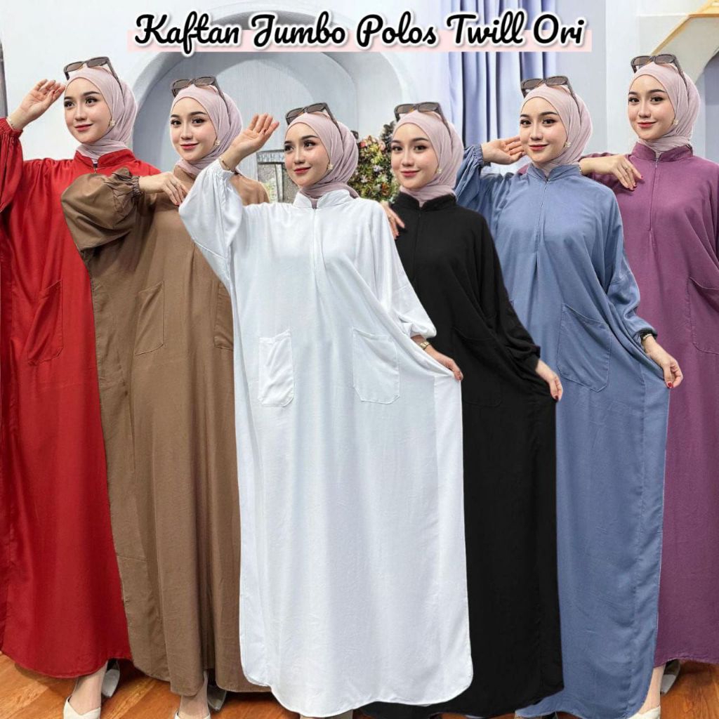 Kaftan Jumbo Twill Ori Polos Gamis Dress Midi Daster Kaftan Wanita Panjang Kaftan Premium Kaftan Rem