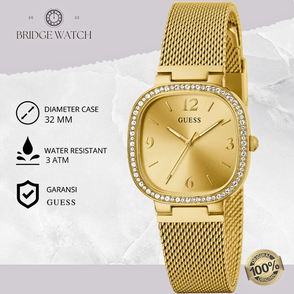 Jam Tangan Wanita Guess Tapestry GW0354L2 Original Gold Stainless Steel Strap Rantai Mewah