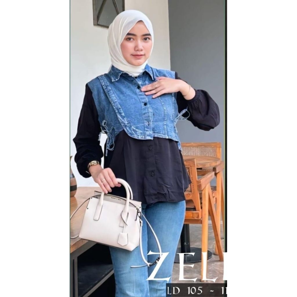 Kemeja zellin jeans/ Kemeja remix jeans wanita/ kemeja denim jeans wanita/ Kemeja Remix jeans