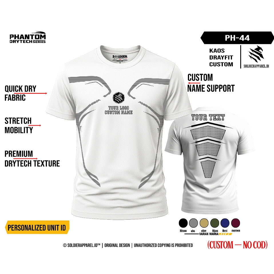 Kaos Olahraga Custom Dryfit Pria – Bisa Logo/Nama Sendiri | Bahan Adem Elastis | Phantom DryTech