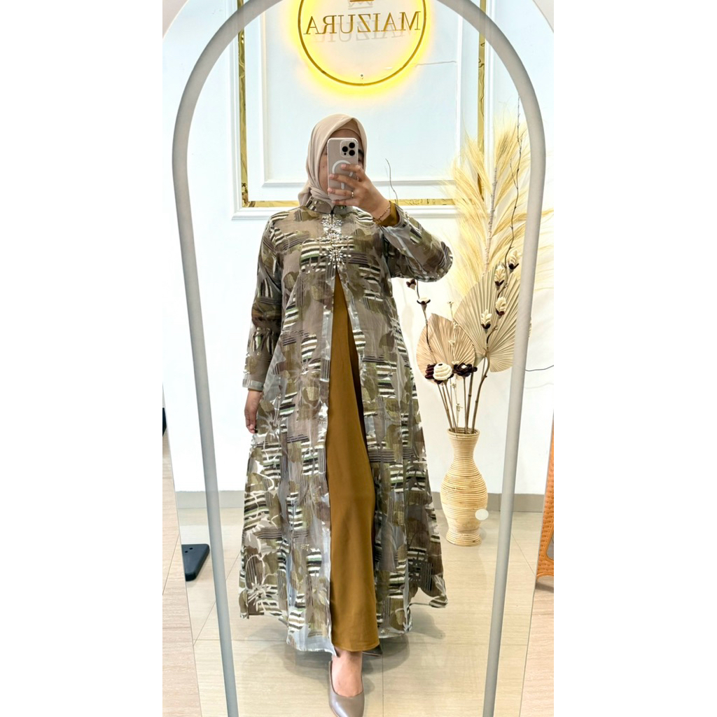 One set inner outer premium dress gamis wanita payet mewah pesta Lebaran