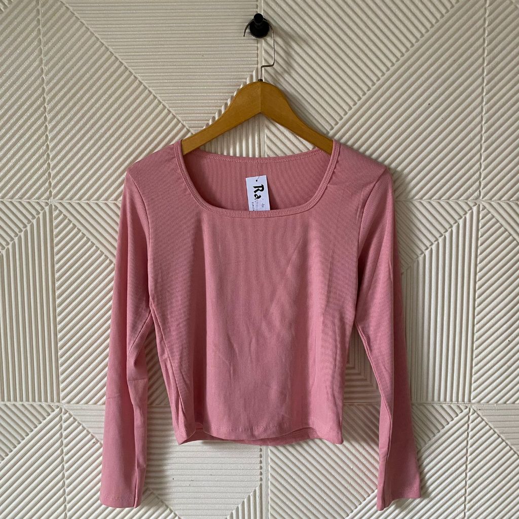 ByNayla - Atasan crop rajut wanita lengan panjang | atasan wanita | kaos kerah kotak | baju wanita